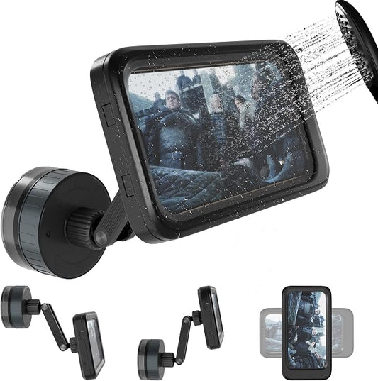 Shower Phone Holder Waterproof, 480° Rotating Twist-Lock Suction Phone Holder for Shower, Anti-Fog & Sensitive Touch Screen Case, Fit Smartphone with Case up to 6.9"