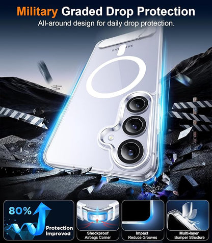 Magnetic for Samsung Galaxy S25 Plus Case, [Innovate Stand][Military Grade Drop Protection][Non Slip][Non-Yellowing] Shockproof Phone Case for Galaxy S25 Plus 6.7" 2025 -Clear
