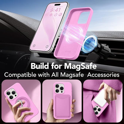 GONEZ for iPhone 15 Pro Max Case Silicone, Compatible with Magsafe, Camera Protector + Screen Protector, Soft Anti-Scratch Microfiber Lining, Liquid Silicone Shockproof Phone Cover, Cherry Blossom