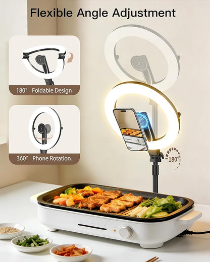 NiceVeedi 10.2” Magnetic Desk Ring Light with Stand, 5000mAh Rechargeable Desktop Ring Light for Phone，3 Color Foldable Selfie Light for Live Stream/Makeup/TikTok/YouTube/Photography/Zoom/Vlogging