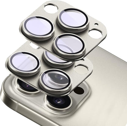 2-Pack Shatterproof Camera Lens Protector for iPhone 16 Pro/16 Pro Max |AR Tempered Glass Strong Adsorption Metal Camera Cover Screen (Titanium Grey)