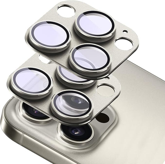 2-Pack Shatterproof Camera Lens Protector for iPhone 16 Pro/16 Pro Max |AR Tempered Glass Strong Adsorption Metal Camera Cover Screen (Titanium Grey)