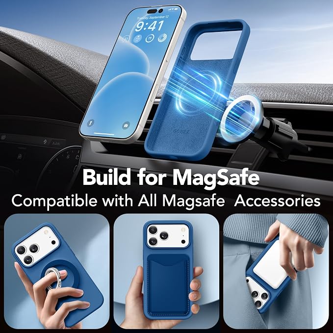 GONEZ Magnetic for iPhone 17 Pro Max Case, Compatible with MagSafe, [Screen Protector + Camera Lens Protector], Liquid Silicone Anti-Scratch Shockproof Protective Phone Case 6.9 inch, Lake Blue