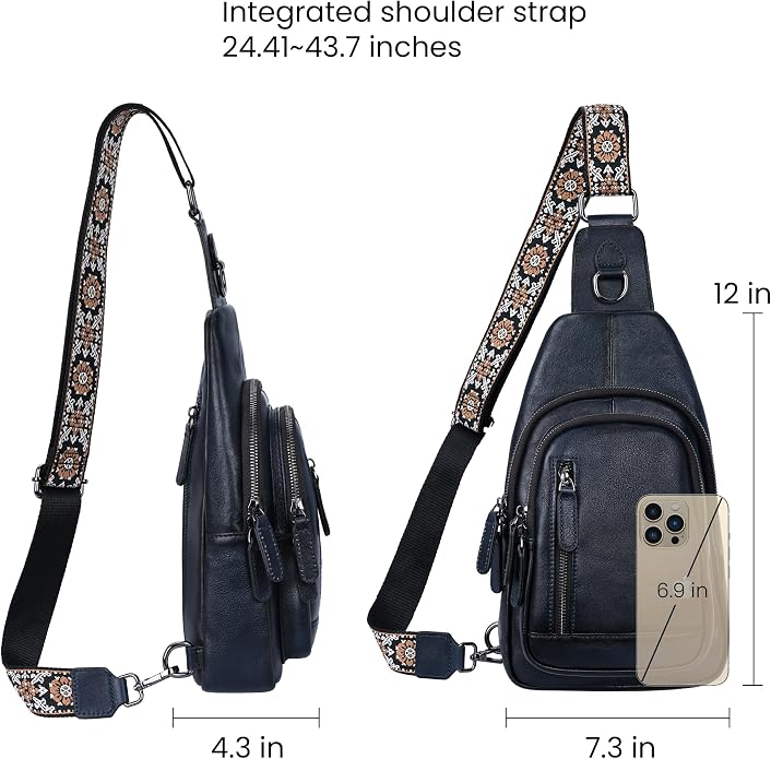 HESHE Leather Sling Bag for Women Crossbody Bags with Multi-Pocket Stylish Fanny Packs for Travel Chest Bag