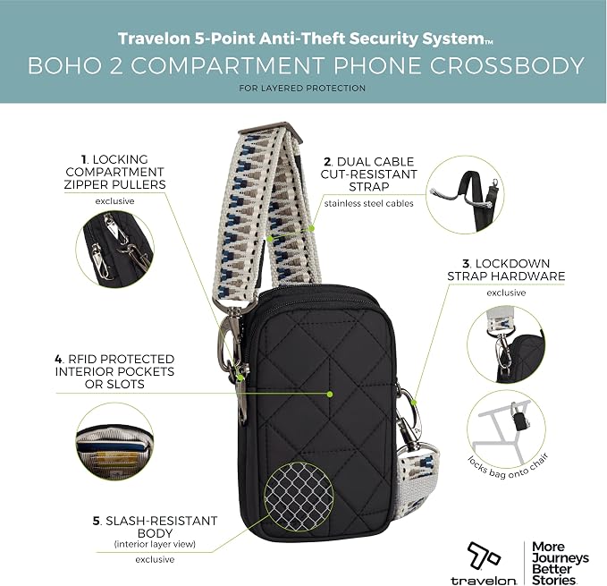 Travelon Anti-Theft Boho 2 Compartment Phone Crossbody