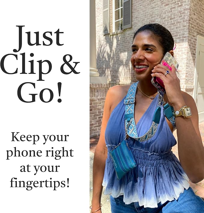 Save the Girls Original Clip and Go Phone Strap Pattern - Crossbody Phone Strap Chain with Zipper Wallet Pouch