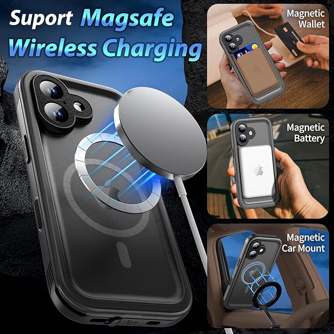 SPORTLINK for iPhone 17 Case - IP68 Waterproof Military Protective Full Body Heavy Duty Shockproof 360 Sealed Dustproof with Camera Screen Protector Phone Cover for iPhone 17 6.3" Mag/Black