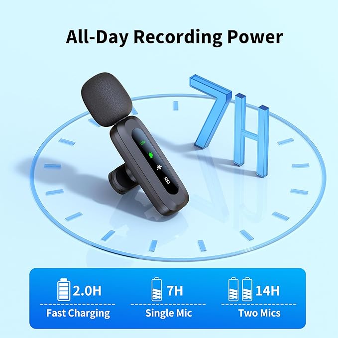 Wireless Mini Microphone for iPhone 15/16, iPad, Android, Wireless Lavalier Microphone with Noise Reduction, Portable USB C Lapel Mic for Video Recording, Vlog, Tiktok, YouTube