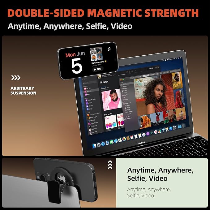 Magnetic Ring Holder for MagSafe Dual-Side Magnetics, Removable Gym Phone Grip with Kickstand for iPhone 17/16/15/14/13/12/ Series MagSafe Case All Phones