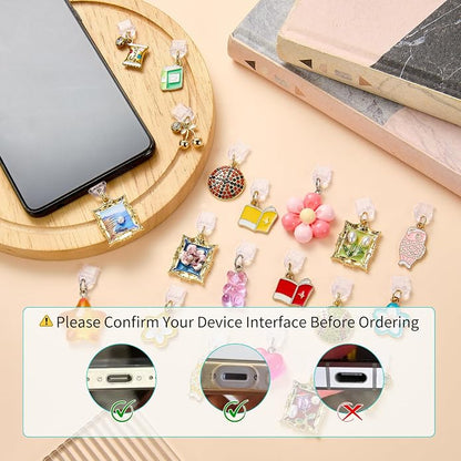 7-10Pcs Dust Plug Charm Type C with Alloy Pendants Cute Cell Phone Charms for Most Type C Phone,Readers Device