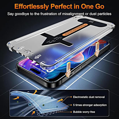 3 Pack Screen Protector for iPhone 15 6.1 Inch, Auto Dust Removal, 9H Hardness, Anti-Fingerprint, HD Clear Tempered Glas with Auto Alignment Kit