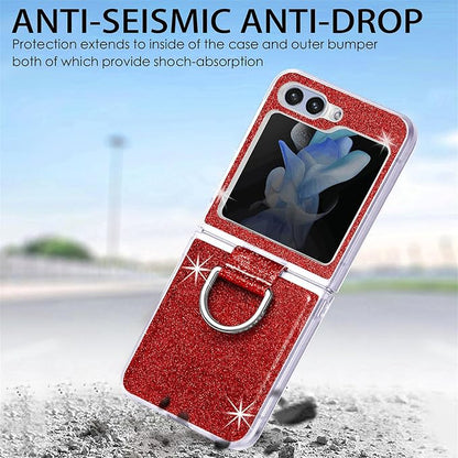 Bling Glitter Case for Samsung Galaxy Z Flip 6 with Ring Holder,Women Girls Cute Phone Case Non Slip Ultra Slim TPU Bumper Shockproof Protective Case for Galaxy Z Flip 6 5G 2024,Red