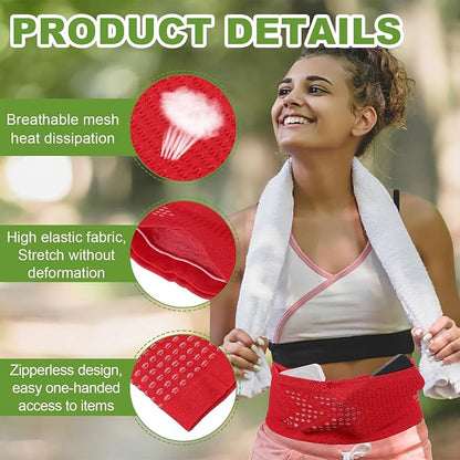 Slim Running Belt, Running Fanny Pack Phone Holder for Women Men Waist Bag Moisture Wicking Storage Belts Bag- Fitting for (Storage Phone-Travel- Sports- Hiking) Red & S