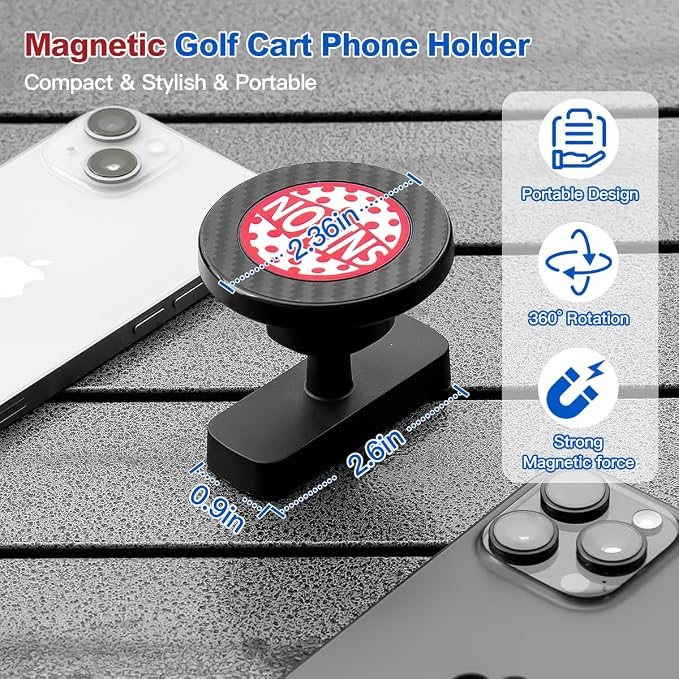 NOKINS Magnetic Golf Cart Phone Holder Fits EZGO, Club Car, Yamaha, Compatible with iPhone 16/15/14/13/12 Series, 360° Rotation, Strong Magnet, Golf Cart Accessories for Men&Women - Golf Gifts