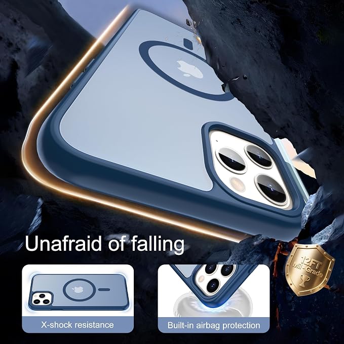 For iPhone 11 Pro Max Case [Compatible with Magsafe] Translucent Matte Magnetic Case with Screen Protector,SlimThin Shockproof Military Grade Drop Protection Cover for iPhone 11 ProMax-Dark blue