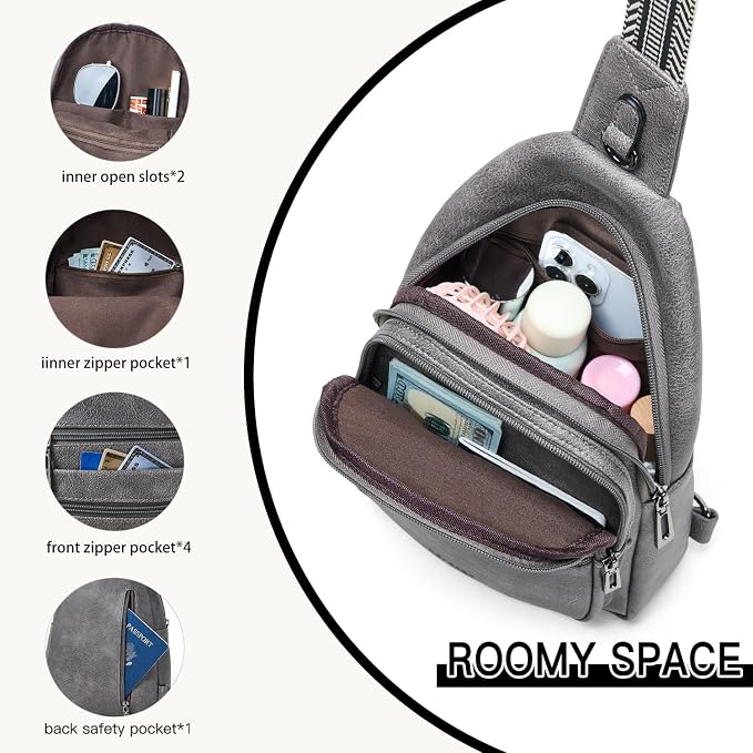 Leresas Sling Bag for Women Crossbody Bags Sling Purse Cross Body Backpack Vegan Leather Over Shoulder Bag Travel Handbag Gifts Dark Grey