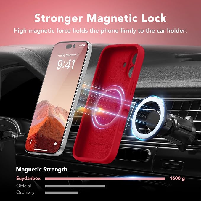 Magnetic for iPhone 16 Case, Compatible with MagSafe, [Screen Protector + Full Camera Protection], Silicone Shockproof Anti-Scratch Protective Phone Case for iPhone 16 6.1", Deep Red