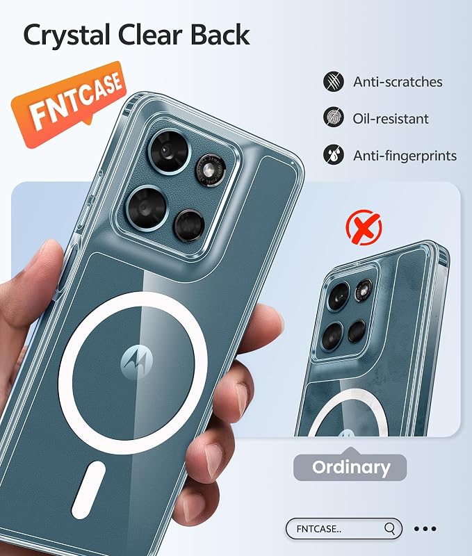 FNTCASE for Moto G Play 2026 / G 2026 / G 2025 Phone Case, Screen Protector | Anti Yellowing Magnetic Back, 14FT Military Grade Drop Protection, Shockproof Protective Phone Cover, Transparent