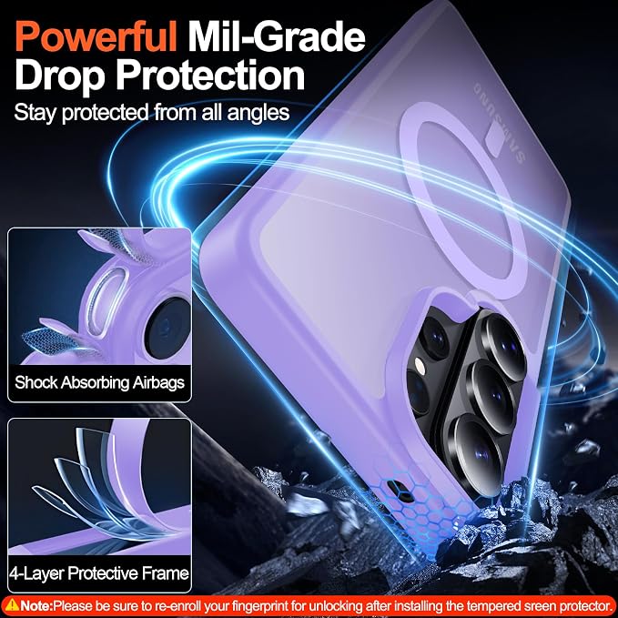 MOZOTER for Samsung Galaxy S26 Ultra Case with Magnetic,[Compatible with MagSafe][12Ft Military Dropproof][2*Screen Protector] Translucent Anti-Slip Back Slim Shockproof Case for S26 Ultra-Purple | [12Ft Military Dropproof][2*Screen Protector]Transluce...