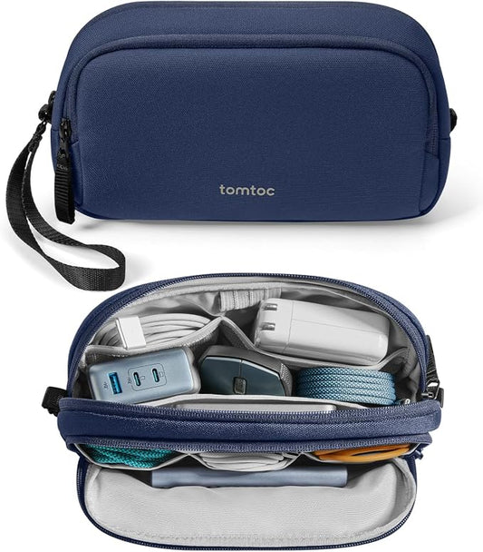 tomtoc Electronic Organizer Travel Case, Water Resistant Dual Compartment Tech Pouch Cable Organization Storage Bag for Charger, Cord, Phone, Hard Drive, Power Bank, Accessories Travel Essentials | Water Resistant Cable Pouch Storage Bag for Charger, C...