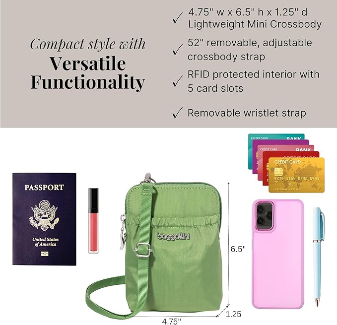 Baggallini Bryant Pouch Small Crossbody Bag for Women - Phone Purse with Crossbody Strap - Lightweight Crossbody Pouch
