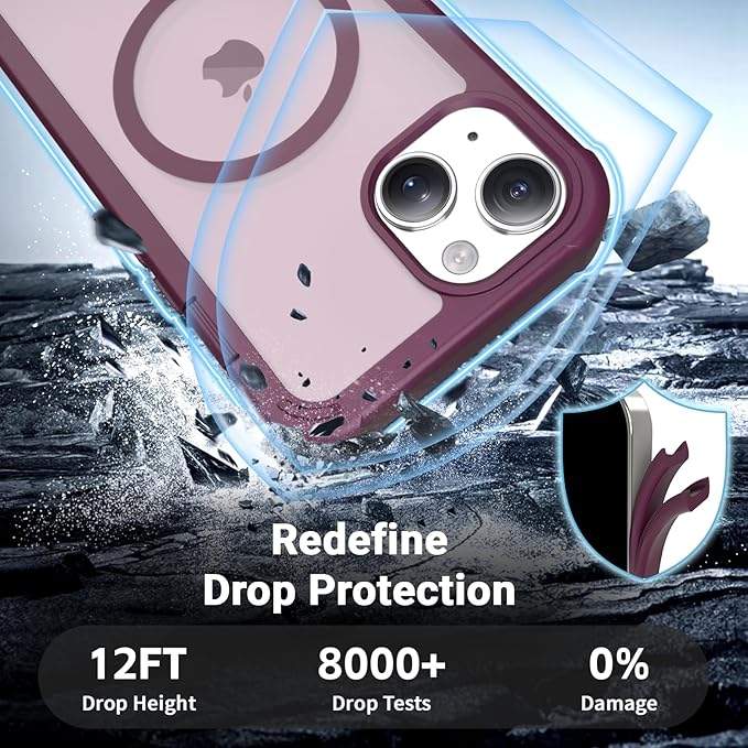 jaroco Magnetic for iPhone 13 Case, [Compatible with MagSafe][Military Grade Drop Protection][Heavy Duty Protection][Non-Slip][Shockproof] 2-Layer Durable Bumper Phone Case 6.1''-Wine Red