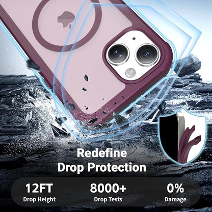 jaroco Magnetic for iPhone 13 Case, [Compatible with MagSafe][Military Grade Drop Protection][Heavy Duty Protection][Non-Slip][Shockproof] 2-Layer Durable Bumper Phone Case 6.1''-Wine Red