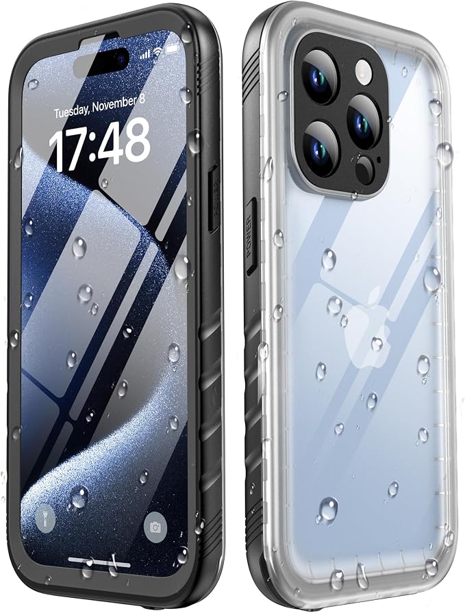 SPORTLINK for iPhone 15 Pro Waterproof Case -[IP68 Underwater][Dustproof][6.6FT Military Shockproof][Full-Body Heavy Duty] 6.1" Phone Case Black/Frosted Clear
