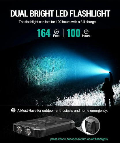 BLAVOR Solar Power Bank 10,000mAh, Portable Wireless Charger, 20W Fast Charging External Battery Pack with USB C for Cell Phones, Solar Panel Charging with Dual Flashlight for Camping