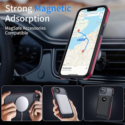 Strong Magnetic for iPhone 16E/17E Case [5X Military-Grade Protection] Compatible with fit MagSafe Shockproof Translucent Slim Thin Case for iPhone 16E-6.1", Red Bumper