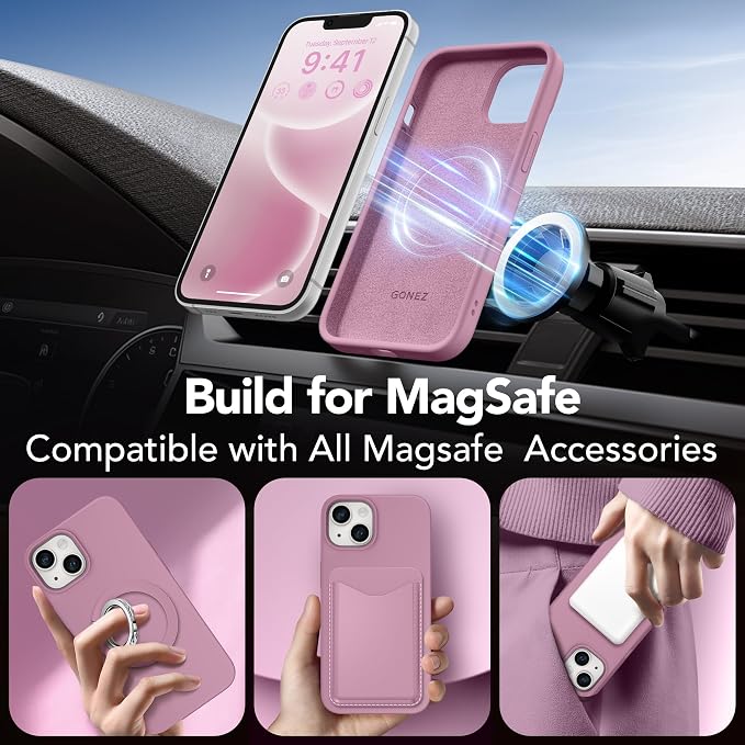 GONEZ Magnetic for iPhone 14 Case, Compatible with Magsafe, with Screen Protector + Camera Protector, Anti-Scratch Microfiber Lining, Liquid Silicone Shockproof Protective Phone Case, Blackcurrant