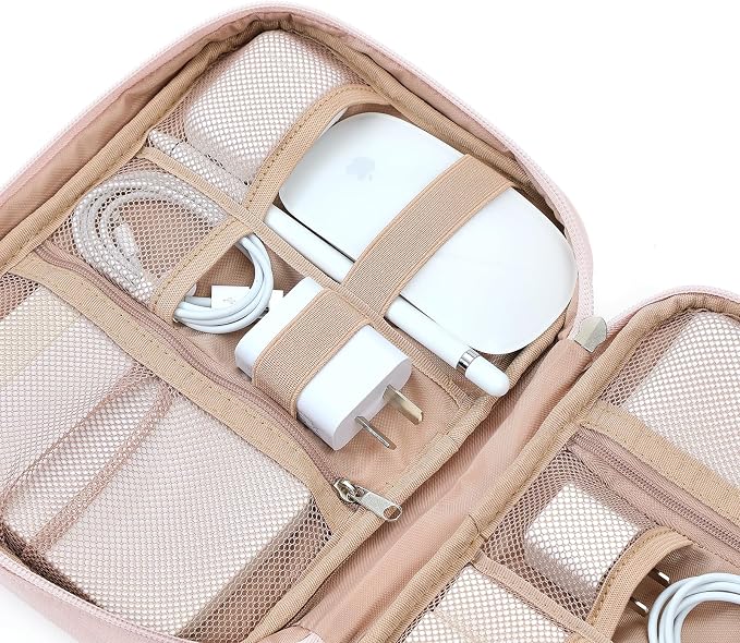 NISHEL Travel Cord Organizer, Electronic Cable Accessories Storage Bag | Bag for chargers, cables, phones, hard drives, USB devices and SD cards, ideal for travel and daily use,Pink