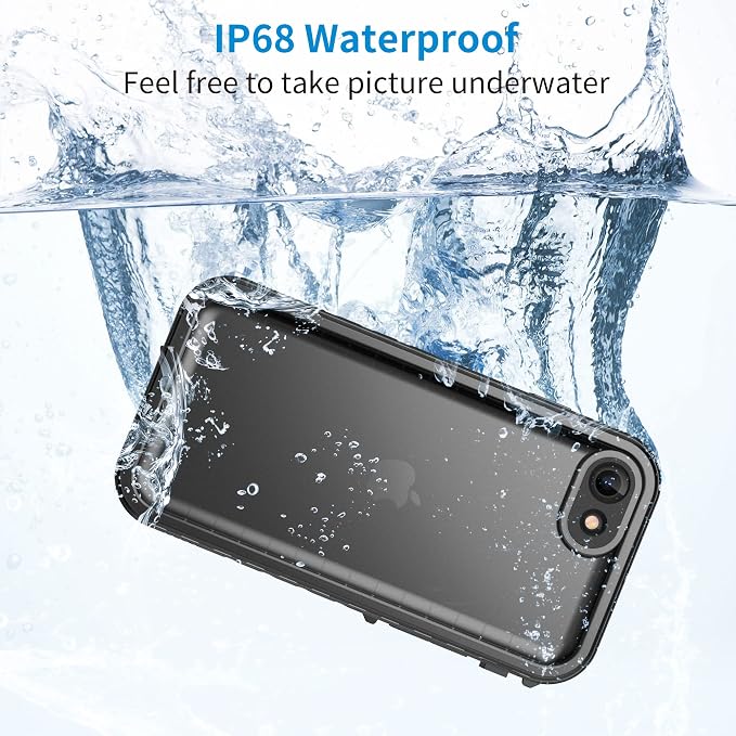 Cozycase Waterproof Case for iPhone SE 3rd 2022/SE 2nd 2020/iPhone 7/8 - Heavy Duty 360 Shockproof Full Body Rugged Military Grade Hard Water Dust Proof Cover with Built-in Screen Protective Black
