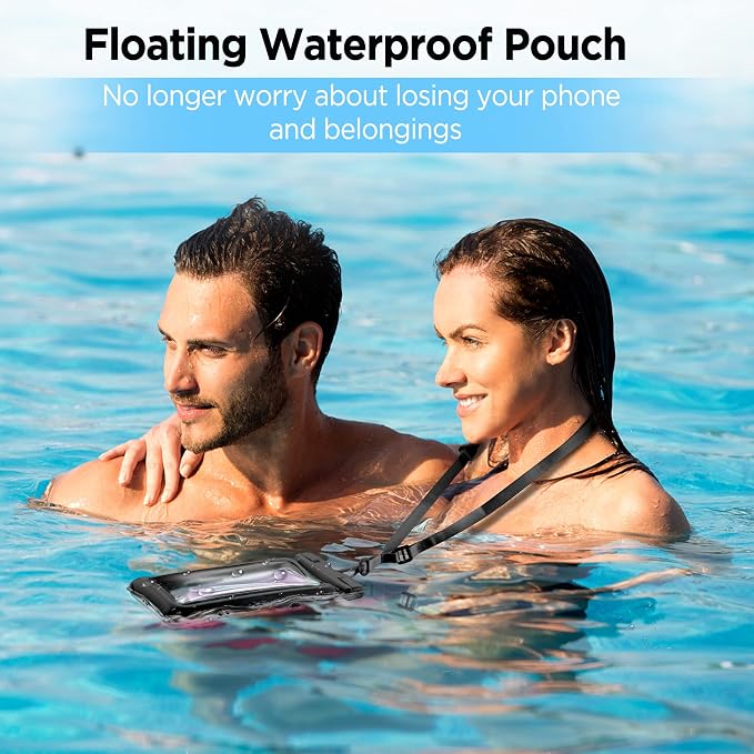 CACOE [Floatable] Floating Universal Waterproof Phone case 2 Pack-Up to 7.0",Phone Pouch with Adjustable Neck Lanyard,IPX8 Cellphone Dry Bags for Beach Pool Swimming（Black+Black）