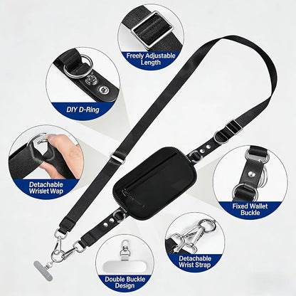 Crossbody Body Phone Holder for Women, New Phone Strap with Zippered Pouch, Adjustable Crossbody Strap