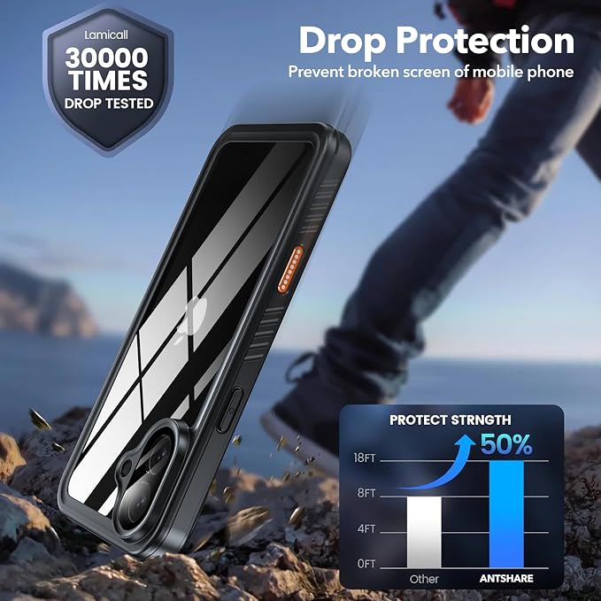 ANTSHARE for iPhone 16 Plus Case Waterproof, [Anti Spy] for iPhone 16 Plus Privacy Screen Protector, [IP68 Under Water] Heavy Duty Full-Body Shockproof Phone Case, Black