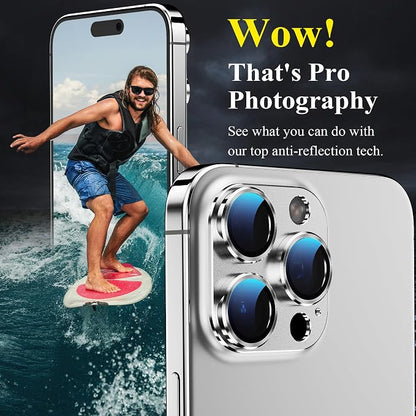 YWXTW for iPhone 16 Pro/iPhone 16 Pro Max Camera Lens Protector, [1:1 Perfect Fit] Matte Metal Anti Scratch Tempered Glass Camera Screen Protector Accessories, Case Friendly (White Titanium)