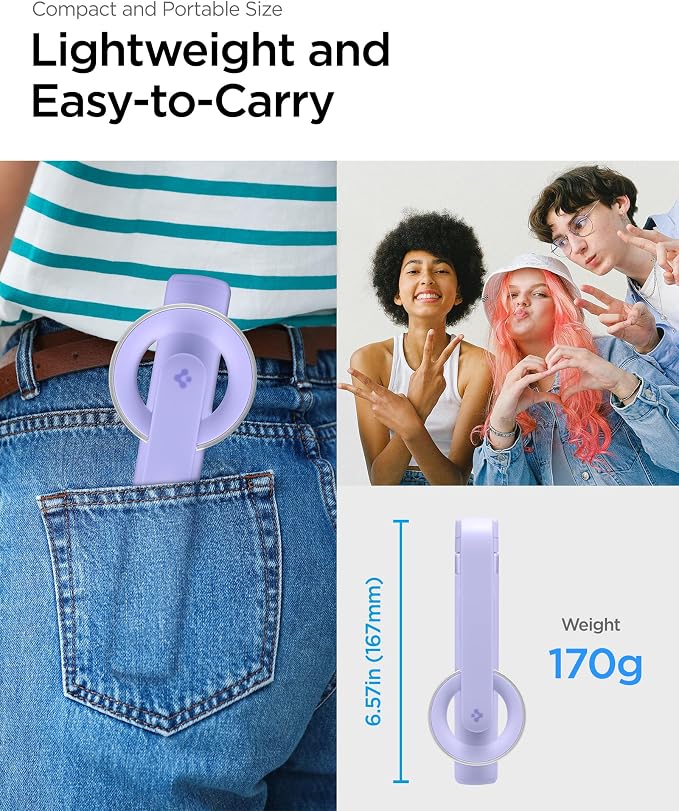 Spigen Selfie Stick Tripod Stand with Bluetooth Remote Control Shutter 24" Extendable Compatible with MagSafe iPhone 17/16/15/14/13/12 Pixelsnap Pixel 10 Series & More - Lavender (S571W)