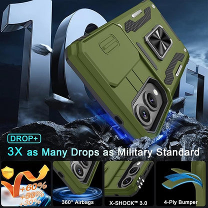 DEERLAMN Case for Samsung Galaxy S25 Edge with Slide Camera Cover+Screen Protector (1 Pack), Rotated Ring Kickstand Military Grade Shockproof Protective Cover-Olive Green