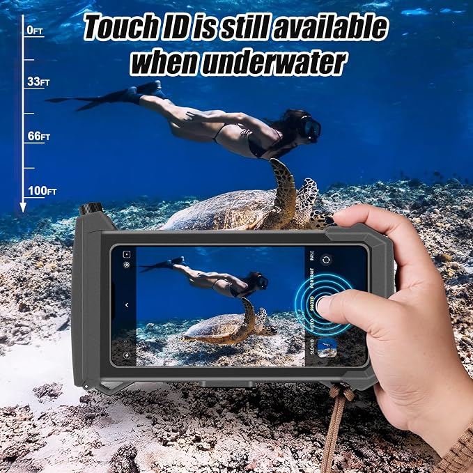 Underwater Phone Case for Snorkeling & Diving (50ft/15m), IP68 Waterproof Case for Swimming, Universal Underwater Touch Screen Case Compatible with iPhone (Gray+Black, 5th Generation Phone Case)