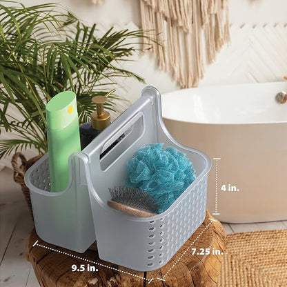 Brookstone Modern Large Portable Shower Caddy with Soft Silicone Carrying Handle, Bathroom Organizer Basket, Plastic Bath Tote and Shower Organizer, Quick Dry Drainage Holes, BPA Free, Clear