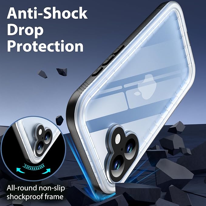 SPORTLINK for iPhone 16 Waterproof Phone Case - Built in Screen & Camera Lens Protector,6.6FT Military Dropproof/Shockproof/Dustproof/IP68 Underwater for iPhone 16 6.1 inch Black/Frosted Clear