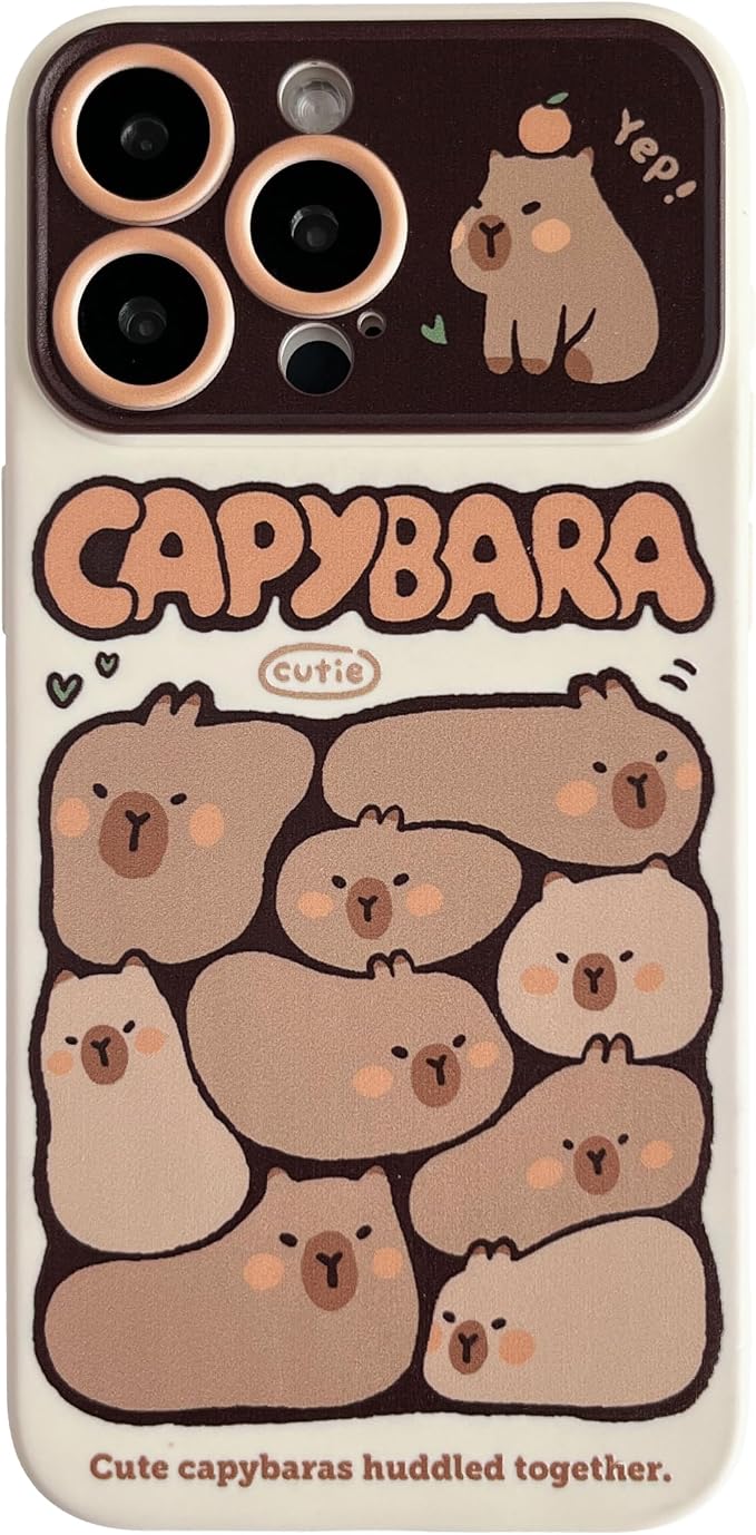 Cute Cartoon Capybara Large Window Camera Lens Protector Phone Case Compatible with iPhone Case (White,for iPhone 16)