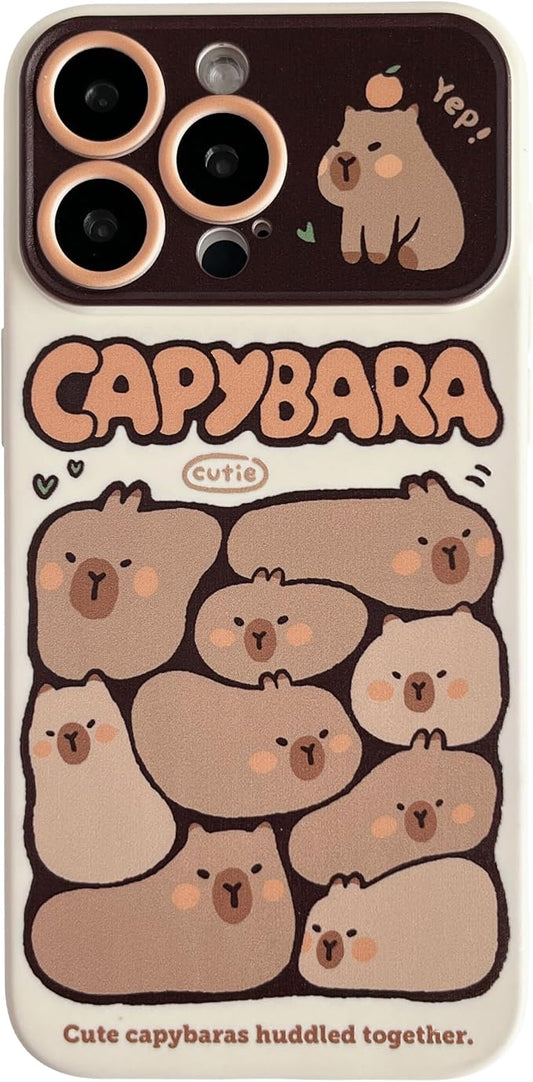 Cute Cartoon Capybara Large Window Camera Lens Protector Phone Case Compatible with iPhone Case (White,for iPhone 11)