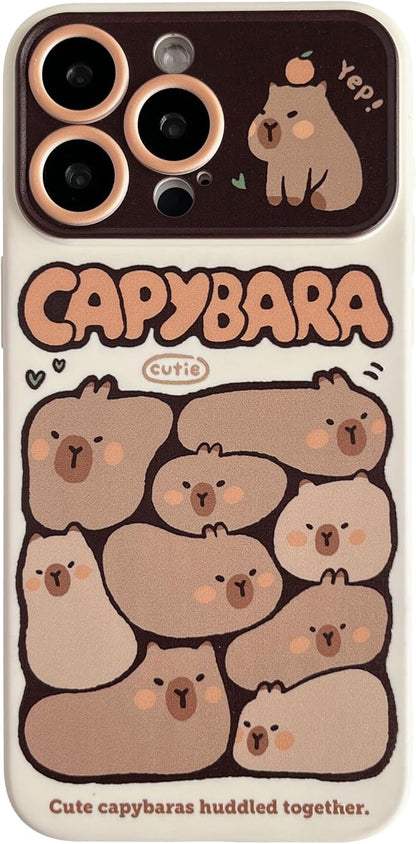 Cute Cartoon Capybara Large Window Camera Lens Protector Phone Case Compatible with iPhone Case (White,for iPhone 14 Pro)