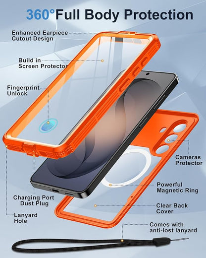 for Samsung Galaxy S26+ Plus Waterproof Case, [Fit for Magsafe] [IP68 Water Proof] [Built-in Screen Protector], Magnetic Heavy Duty Military Grade Rugged Phone Case for S 26+ Plus 6.7", Orange