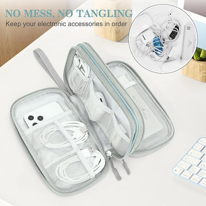 FYY Electronic Organizer, Travel Cable Organizer Bag Pouch Electronic Accessories Carry Case Portable Waterproof Double Layers Storage Bag for Cable, Charger, Phone, Earphone, Medium Size, Mint Green