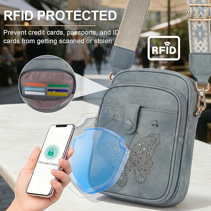 KITEVIUN Crossbody Bags for Women Leather Crossbody Purse Small Shoulder Phone Purse with Adjustable Strap & RFID Card Slots