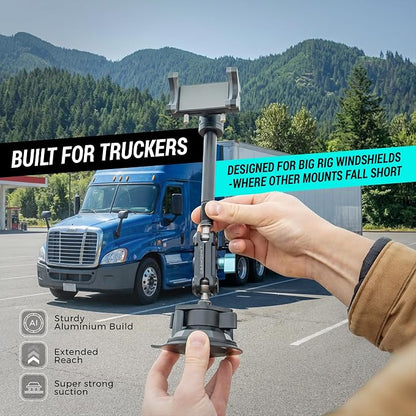 CARMOUNT TitanX100 Long – Truck Phone Mount – Heavy Duty Metal Phone Holder, Suction Cup Phone Mount for Car, Windshield Mount Cell Phone Holder for iPhone, Android, GPS & All Devices