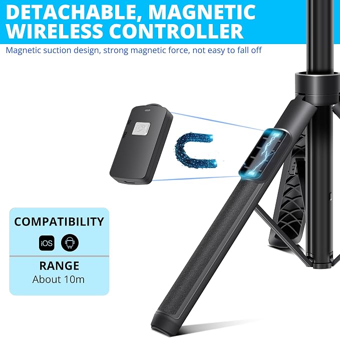 BZE 62 inches Extendable Selfie Stick Tripod with Wireless Remote & Phone Holder, Portable Aluminum Alloy 3 in 1 Stand for Group Photos, Vlogging & Travel Compatible with All Smartphones